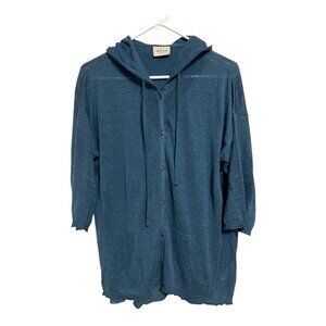 Wrap London Women’s Size US 4/6 Teal 100% Linen Hooded Button Front Cardigan